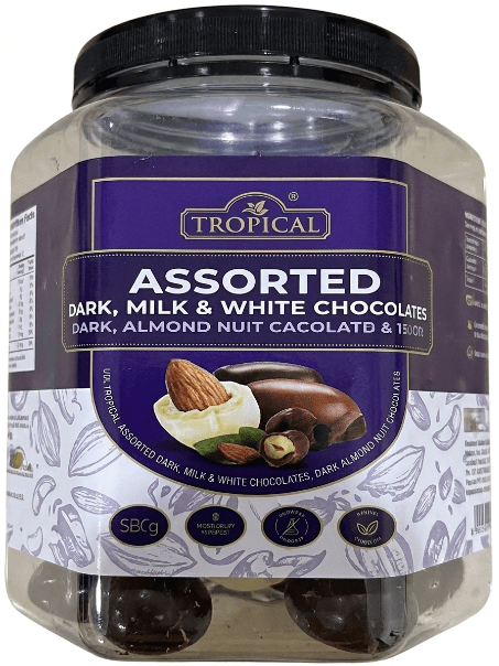 RDD ASSORTED DARK, MILK &  WHITE CHOCOLATE COATED  ALMOND NUT, HAZELNUT &  RAISIN