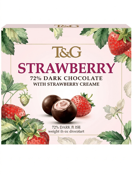 T&G 72% DARK CHOCOLATE  WITH STRAWBERRY CREAMS